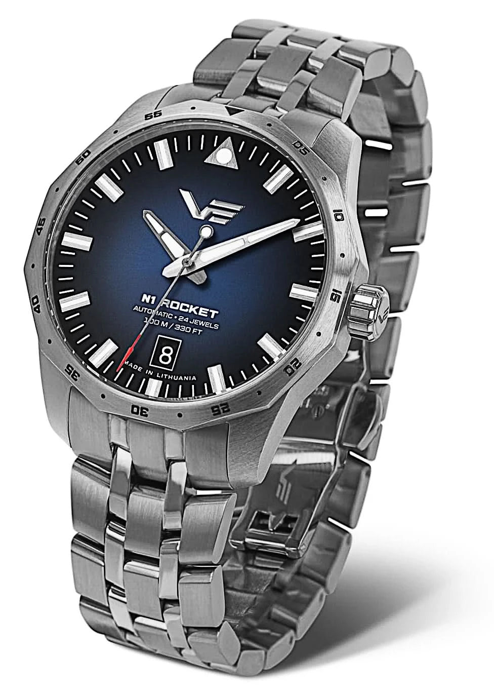 Bracelet de montre pour homme avec cadran bleu et bracelet en acier inoxydable, aiguilles et guichet date