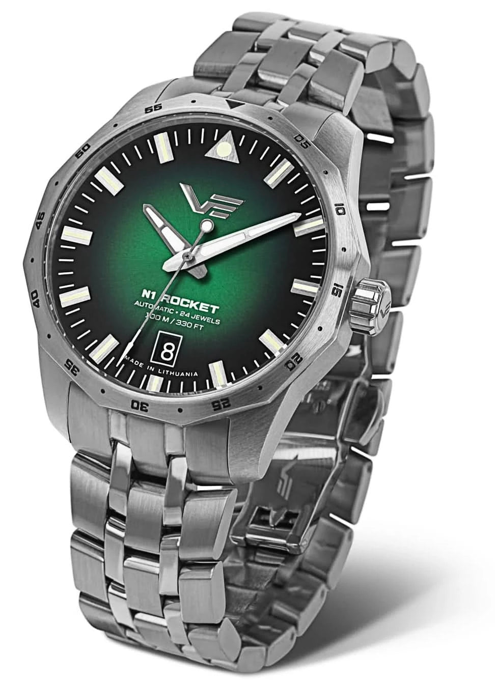 Bracelet de montre pour homme avec bracelet en métal et cadran vert, automatique