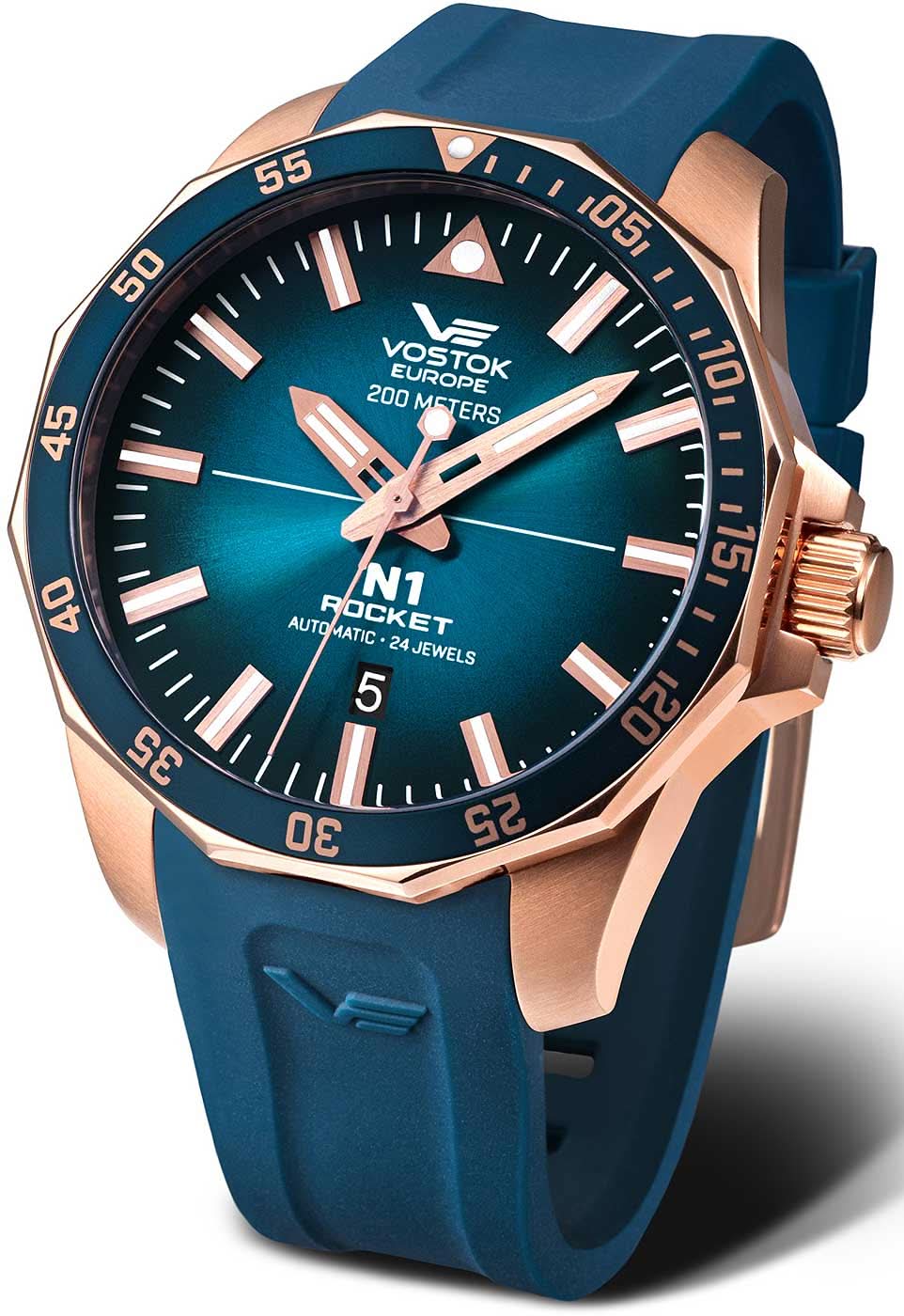 Bracelet de montre pour homme avec cadran bleu, lunette or rose et bracelet en silicone bleu