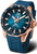 Bracelet de montre pour homme avec cadran bleu, lunette or rose et bracelet en silicone bleu