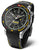 Montre homme avec cadran noir, lunette à accents jaunes et bracelet noir perforé