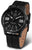 Montre homme avec cadran noir, aiguilles noires et logo Vostok Europe, bracelet en cuir