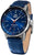 Montre homme : cadran bleu, aiguilles rouges, bracelet crocodile bleu, boîtier en acier inoxydable