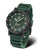 Montre homme avec cadran vert, index luminescents jaunes et bracelet en caoutchouc vert