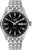 Montre homme avec cadran noir, bracelet en métal et affichage de la date 'LUN'