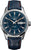 Montre pour homme : cadran bleu, boîtier argenté, bracelet en cuir bleu foncé