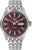 Montre pour homme avec bracelet en acier inoxydable argenté et cadran bordeaux, date