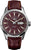 Bracelet de montre pour homme avec cadran bordeaux, bracelet en cuir marron et affichage de la date « LUN »