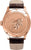 Bracelet pour homme, fond gravé, boîtier or rose et bracelet en cuir marron