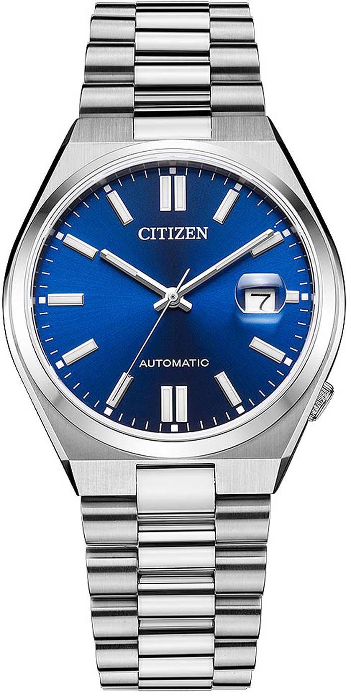 Herrenarmbanduhr mit blauem Zifferblatt und Edelstahlarmband, Citizen Automatik