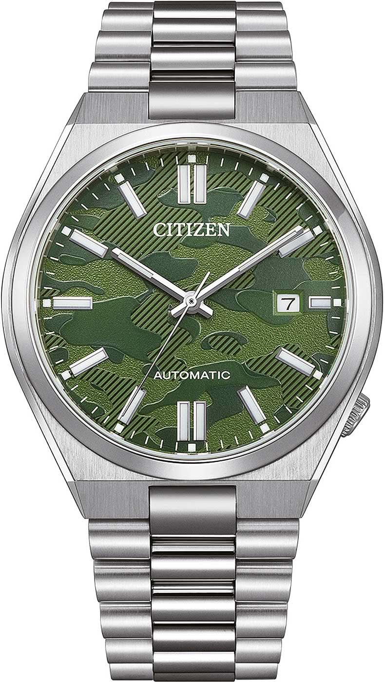 Bracelet de montre pour homme en acier inoxydable argenté, cadran vert et affichage de la date