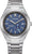 Bracelet de montre pour homme avec cadran bleu et bracelet en métal argenté, aiguilles et date