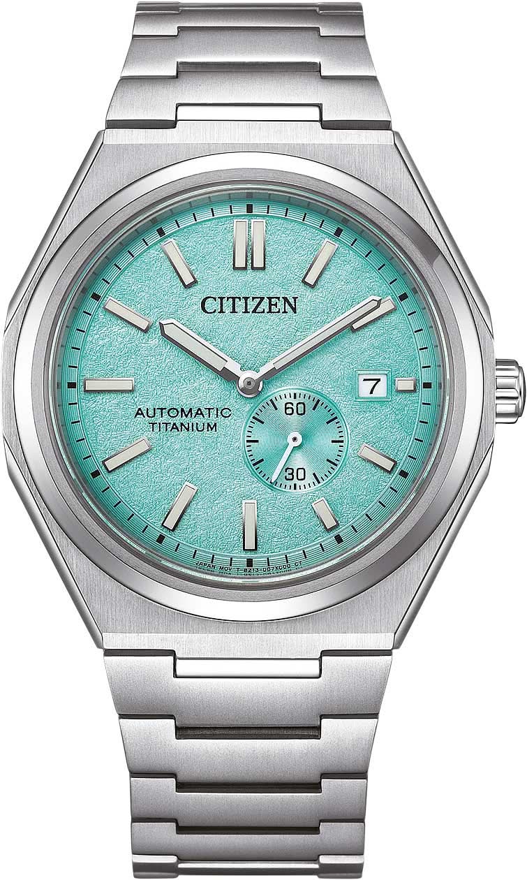 Montre homme avec cadran turquoise, affichage automatique de l'heure et bracelet en titane