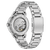 Herrenarmbanduhr mit silbernem Metallgehäuse und sichtbarem Uhrwerk auf der Rückseite.