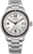 Herrenarmbanduhr mit silbernem Metallband und weißem Zifferblatt, Automatik.