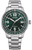 Bracelet de montre pour homme avec cadran vert, bracelet en métal argenté et date à 4 heures