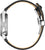 Herrenarmbanduhr Ansicht der Seite mit Krone und schwarzem Lederband, brauner Unterseite