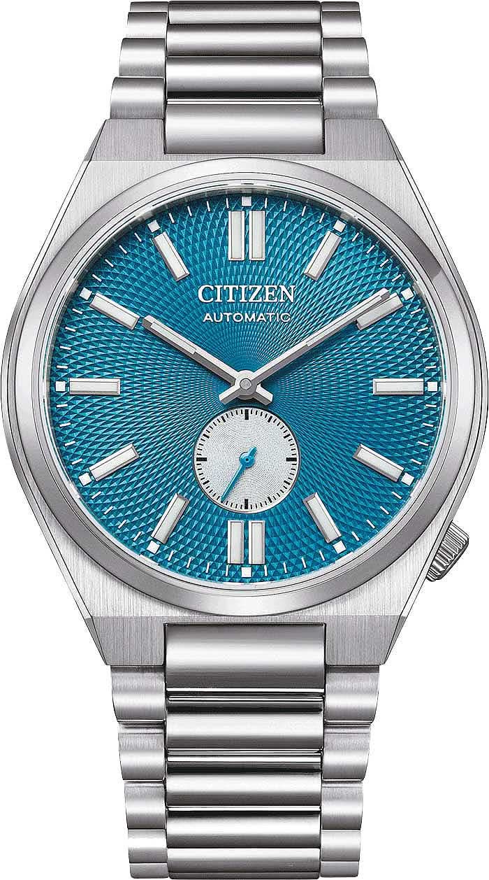 Montre homme avec cadran bleu, bracelet en acier inoxydable argenté et aiguilles analogiques