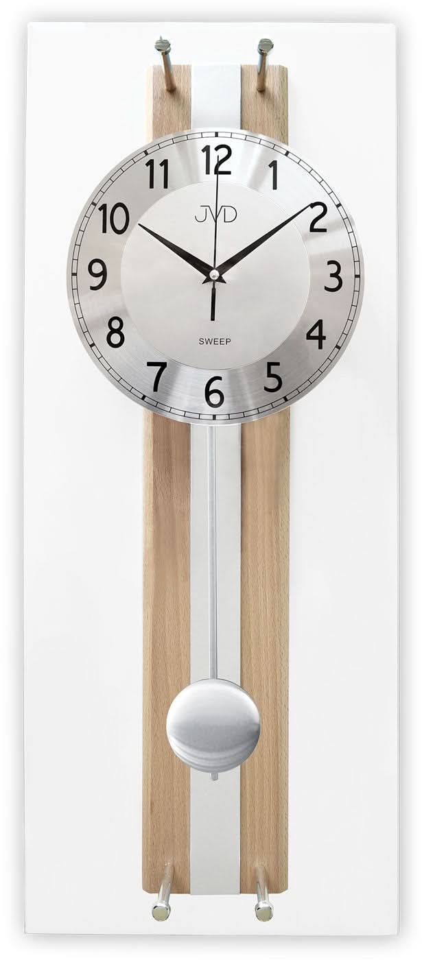 JVD Horloge murale avec cadran rond, pendule en bois et cadre rectangulaire