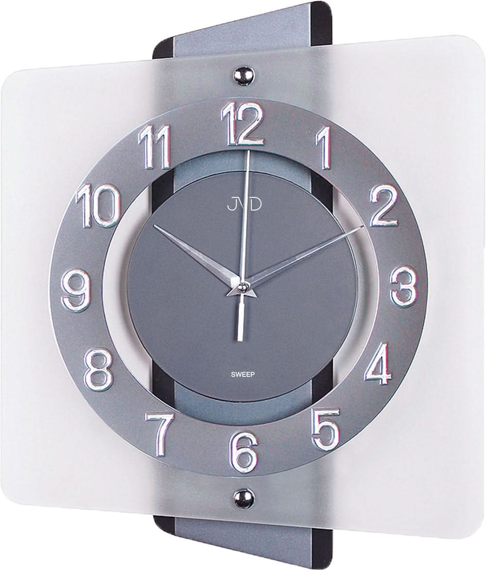 Horloge murale JVD 37x31x5,2 cm bois, verre • Mouvement à quartz silencieux • Design moderne