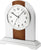 JVD Horloge de table avec cadran rond, socle en bois et boîtier blanc, aiguilles rondes