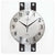 Runde JVD-Wanduhr mit weißem Zifferblatt, schwarzen Zeigern und schwarzen Montageplatten
