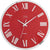 Runde Wanduhr mit rotem Zifferblatt, römischen Zahlen und silbernem Metallrand, JVD