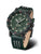 Montre homme avec cadran vert, lunette noire et bracelet en cuir vert avec surpiqûres