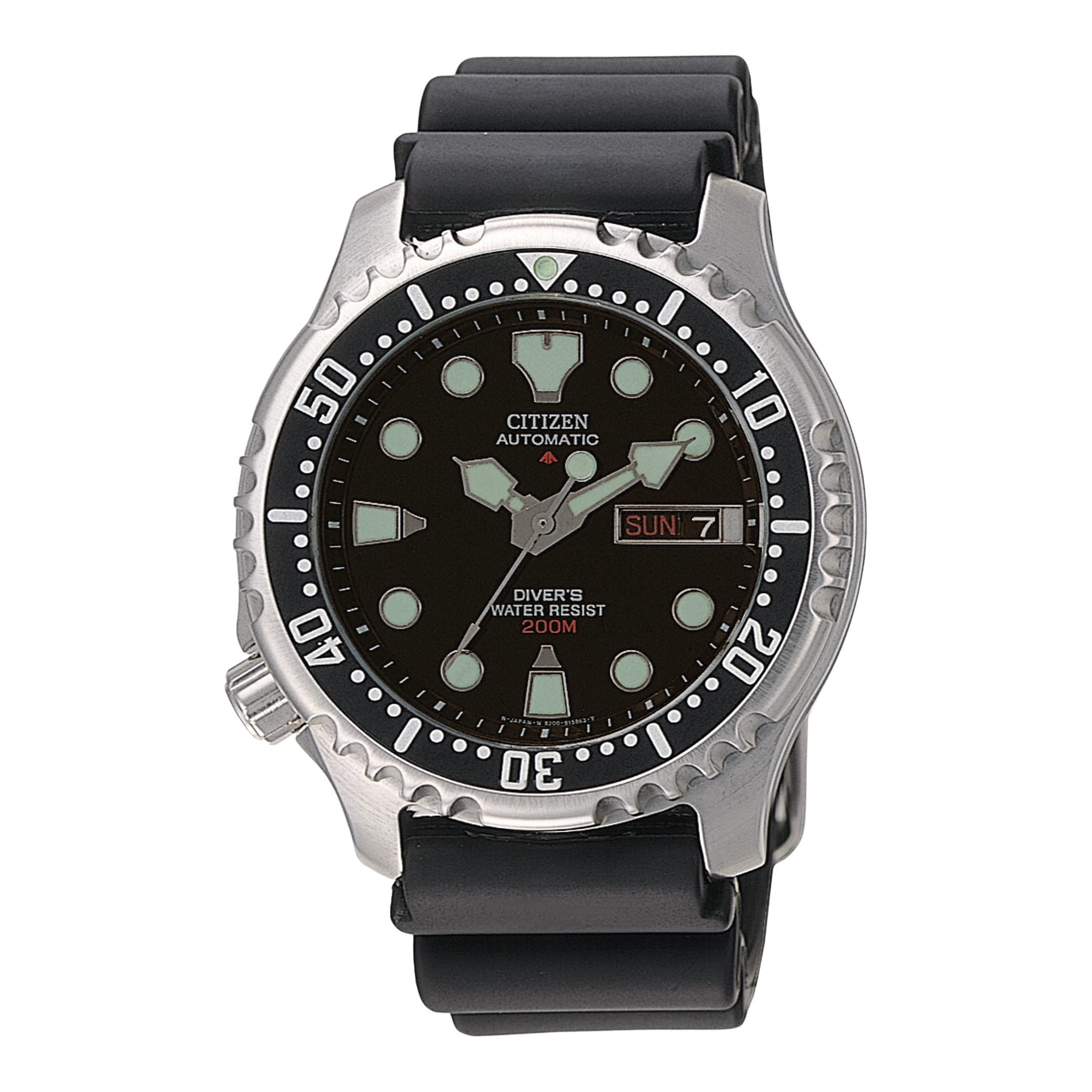 Citizen Promaster Herrenuhr mit schwarzem Zifferblatt und schwarzem Kautschukband