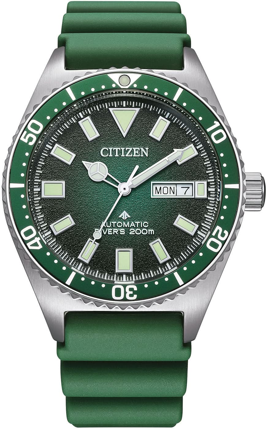 Bracelet de montre pour homme avec cadran vert, lunette en acier et bracelet en silicone vert