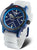Bracelet de montre pour homme avec cadran bleu, lunette en céramique et bracelet en silicone blanc