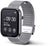 Smartwatch mit schwarzem Display und silbernem Metall-Mesh-Armband, sichtbarer Verschluss