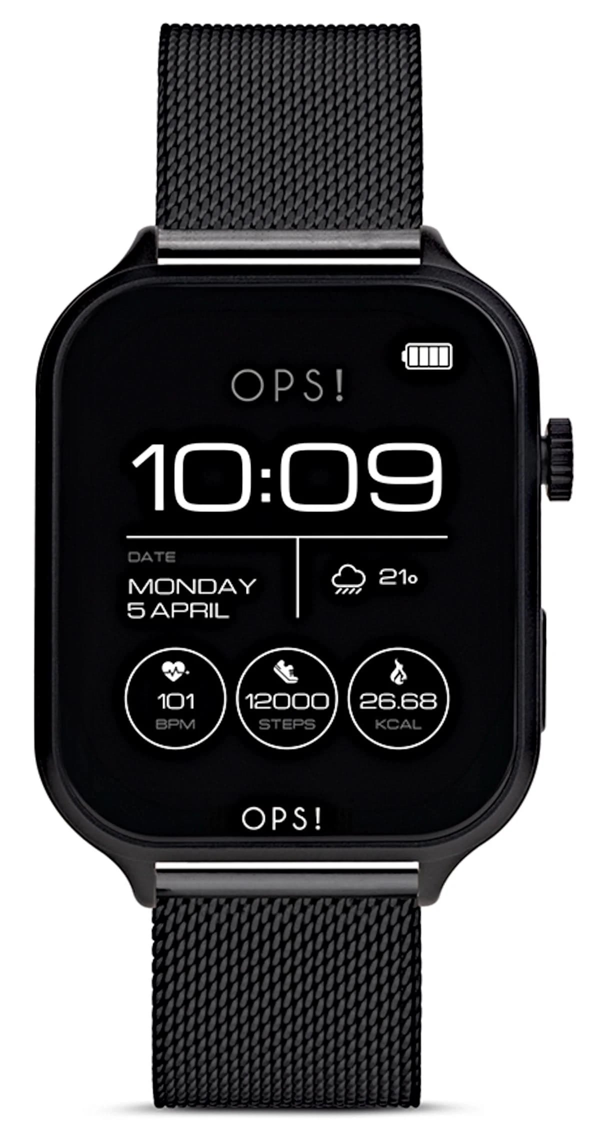 Montre connectée unisexe avec écran AMOLED noir et bracelet milanais gris foncé