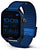 Montre connectée avec bracelet textile bleu, bouton latéral et écran rond affichant l'heure 10:09