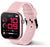 Montre connectée avec bracelet en silicone rose, bouton latéral et écran noir