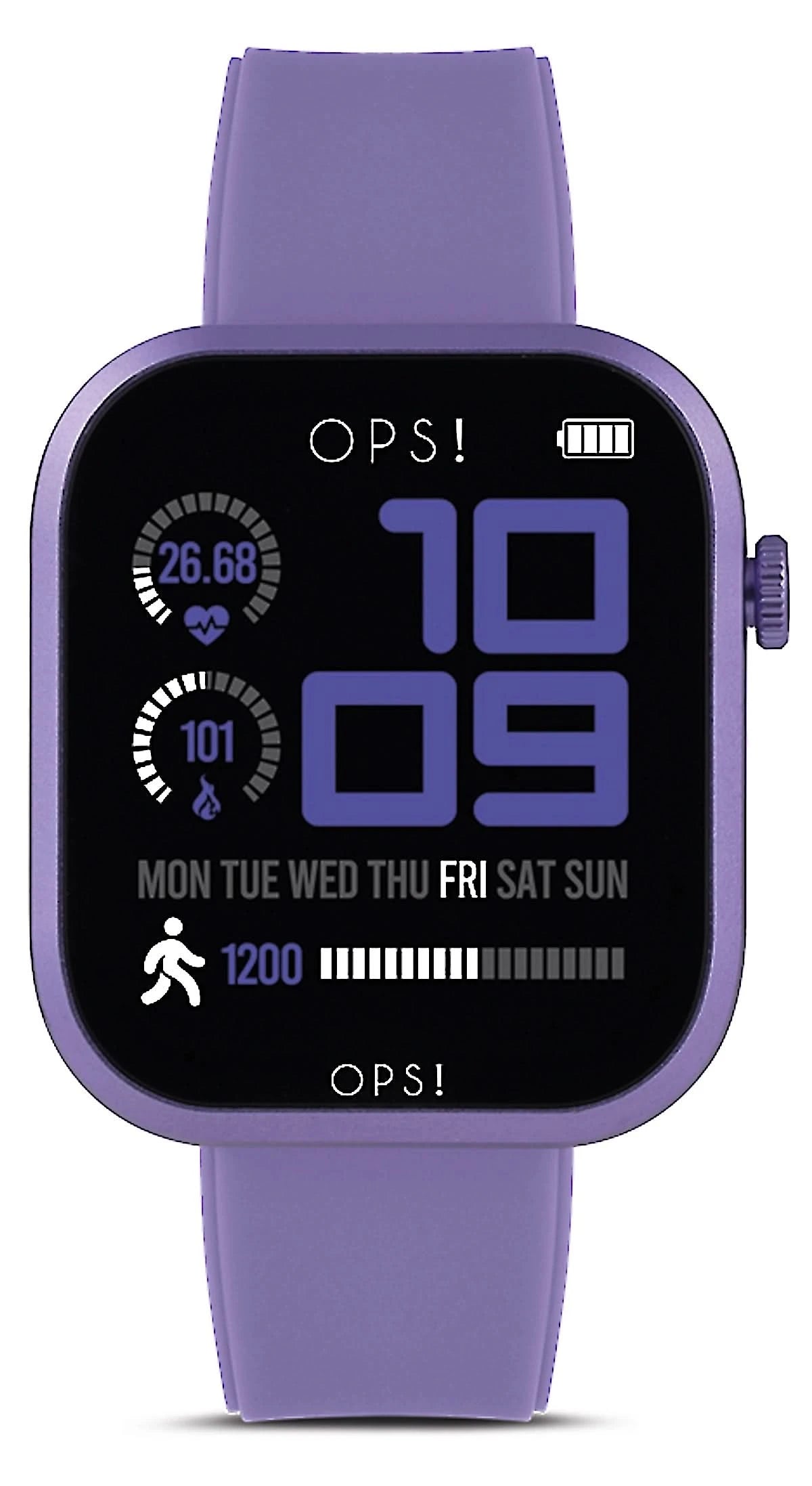 Montre connectée unisexe avec bracelet en silicone violet et écran rond, 10:09