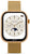 Smartwatch mit goldenem Metallmaschenarmband, schwarzem Display und Glitzerrahmen