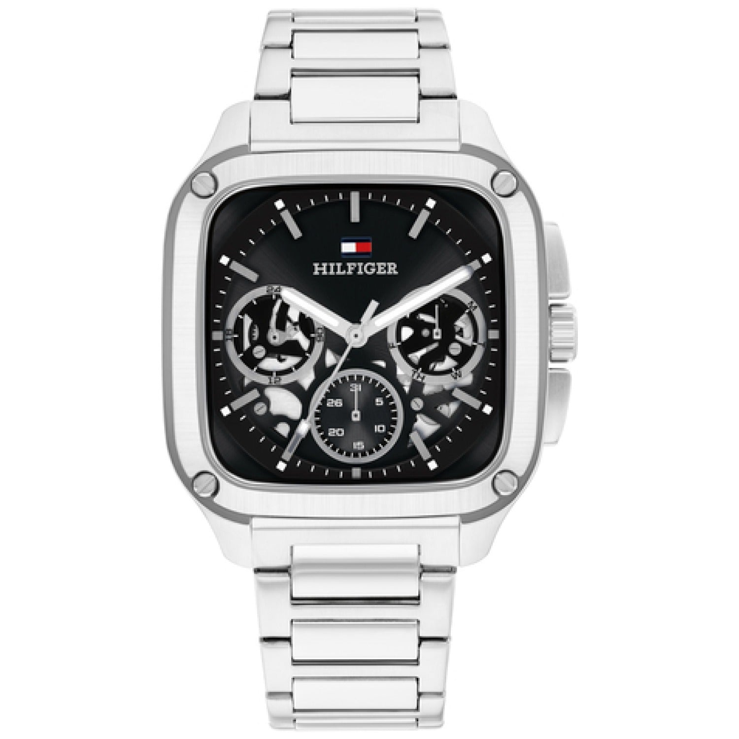 Tommy Hilfiger Quarzuhr mit Skelettzifferblatt, schwarzem Dial und Edelstahlarmband
