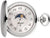 Montre argentée pour homme avec cadran rond, chiffres romains et détail de phases de lune