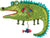 Horloge murale alligator en plastique, verte avec gueule rouge, chiffres et bord denté