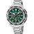 Montre homme avec cadran vert, design chronographe et bracelet en acier inoxydable