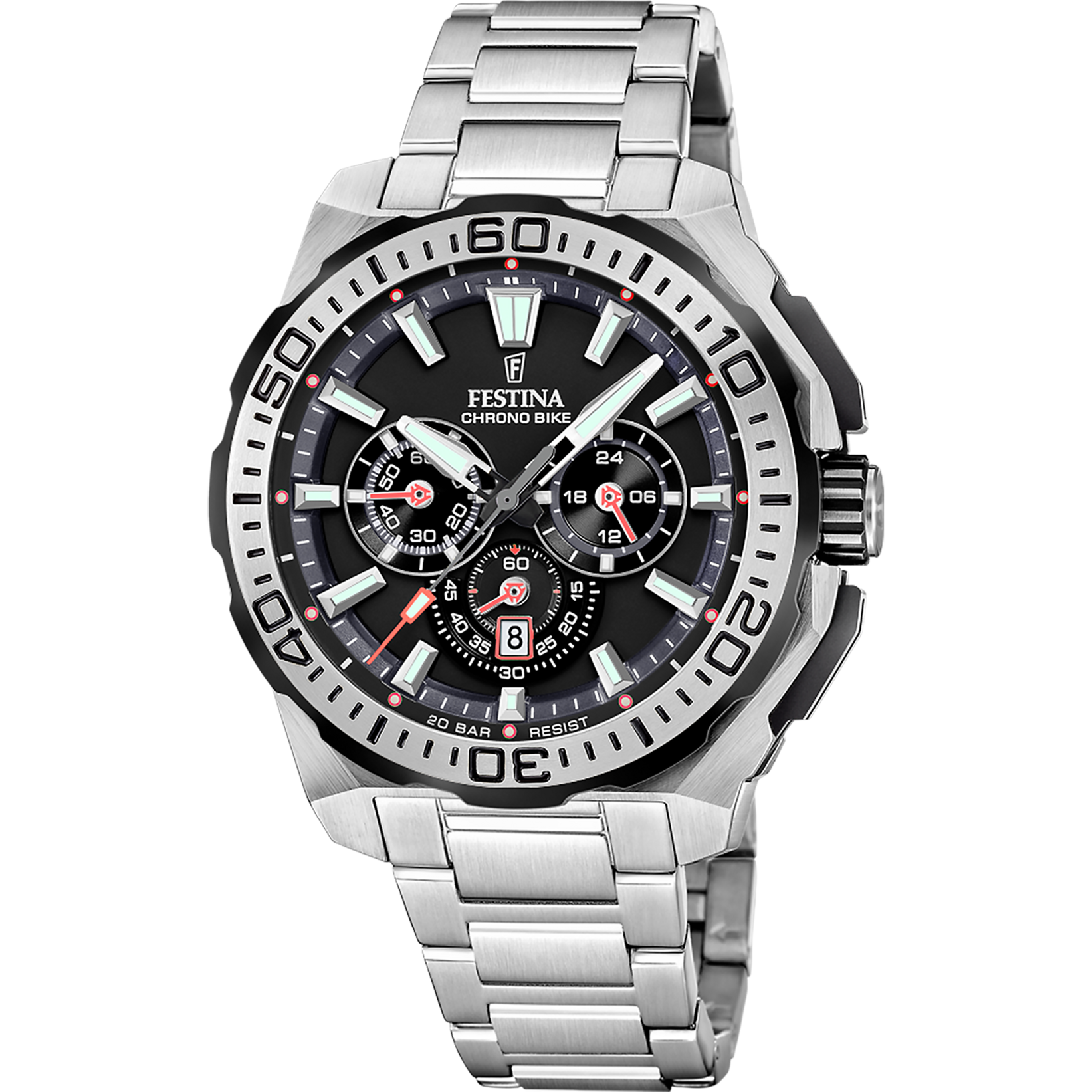 Montre Festina Chrono-Bike pour homme avec bracelet en métal argenté et cadran noir