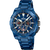 Montre chronographe pour homme avec accents bleus, trois compteurs et bracelet en métal