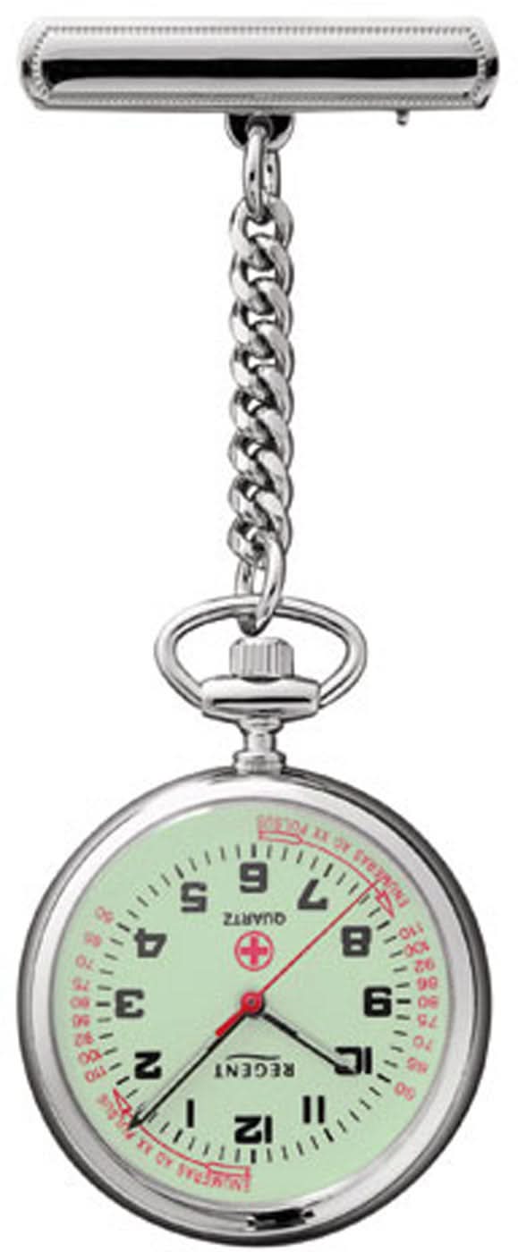 Montre d'infirmière avec cadran rond lumineux vert et chaîne à fermoir mousqueton