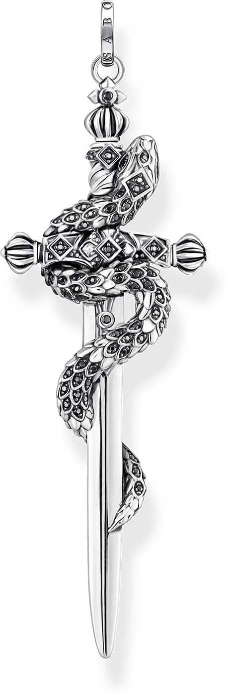Pendentif épée en argent sterling avec serpent et ornements, à la bélière