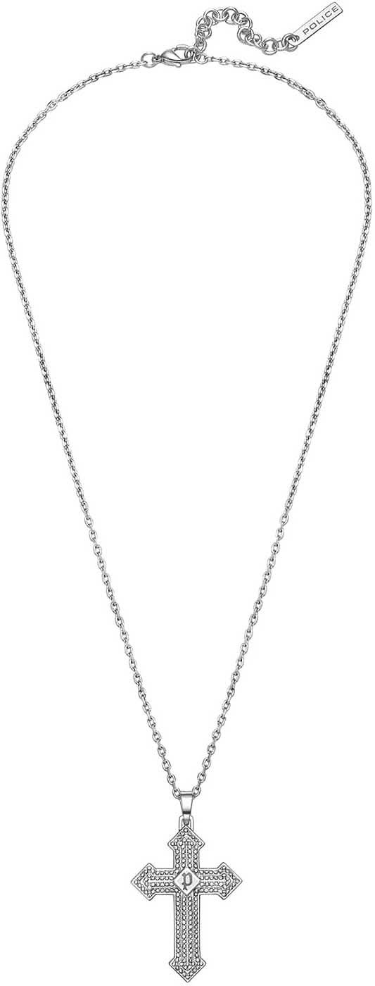 Collier avec pendentif croix et chaîne à maillons, argenté