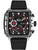 Chronographen-Uhr mit schwarzem Zifferblatt, roten Akzenten und schwarzem Textilband