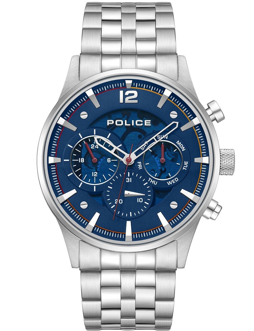 Herrenuhr mit blauem Zifferblatt, Chronograph, Edelstahlarmband