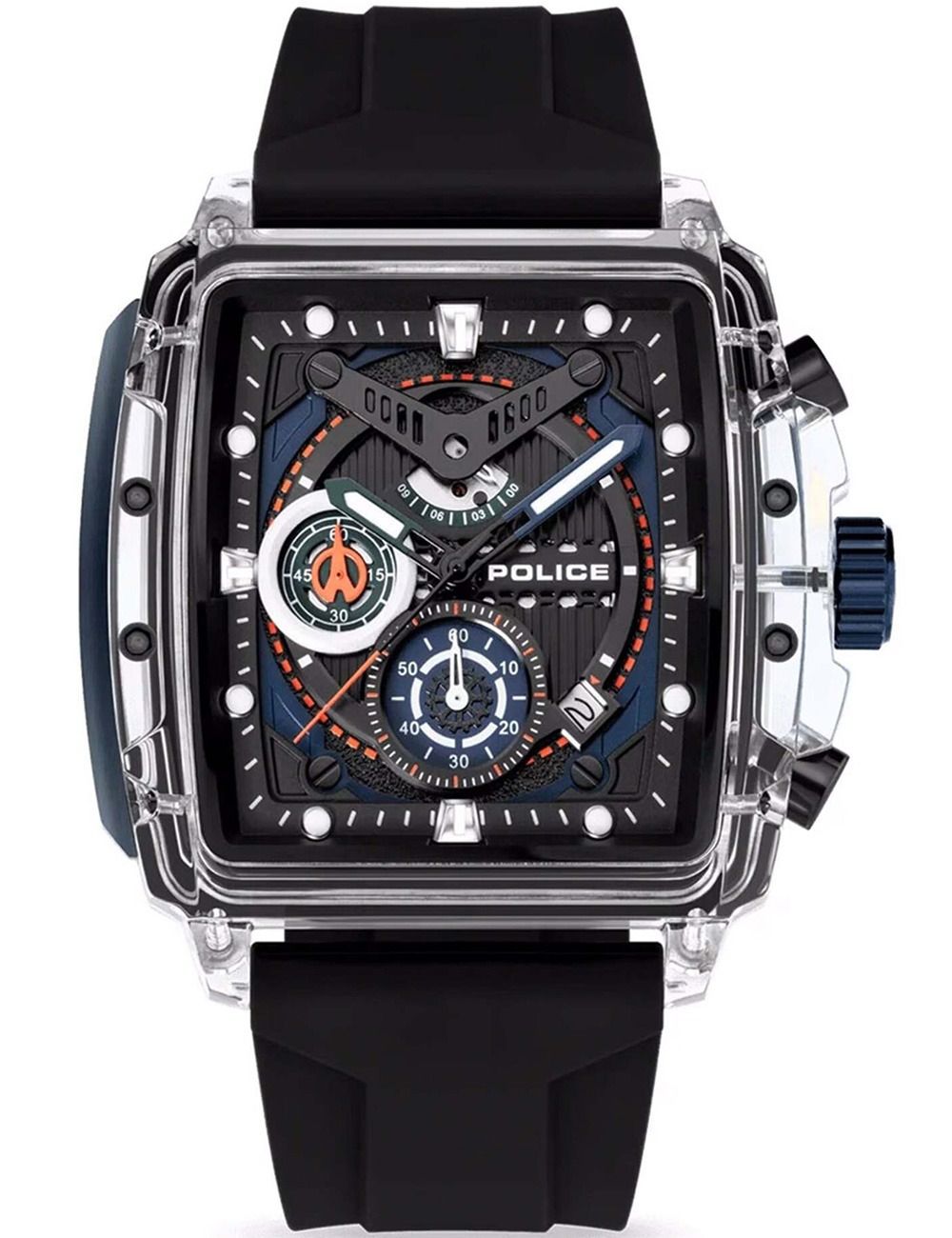 Police Herrenuhr mit schwarzem Silikonarmband und schwarzem Chronographenzifferblatt