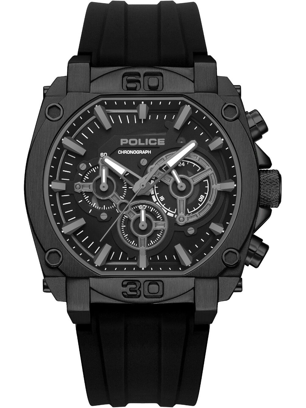 POLICE Herren-Quarz-Chronograph mit schwarzem Zifferblatt, Chronographen-Subdials und Silikonarmband